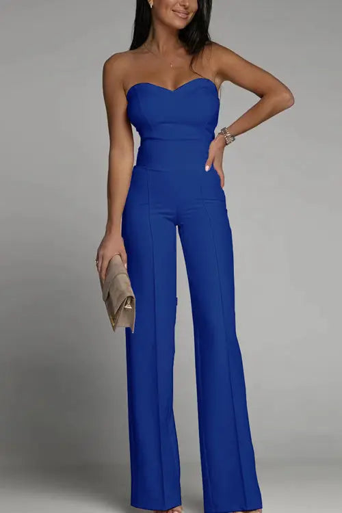 Women’s Strapless Jumpsuit With Fitted Bodice And Wide-Leg Pants