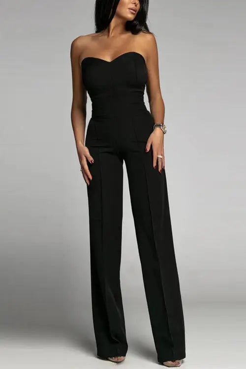 Women’s Strapless Jumpsuit With Fitted Bodice And Wide-Leg Pants
