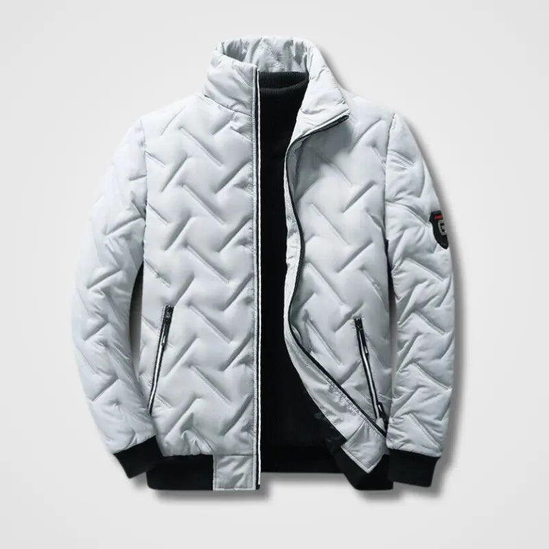 Men's Quilted Bomber Jacket with High Collar and Zip Pockets