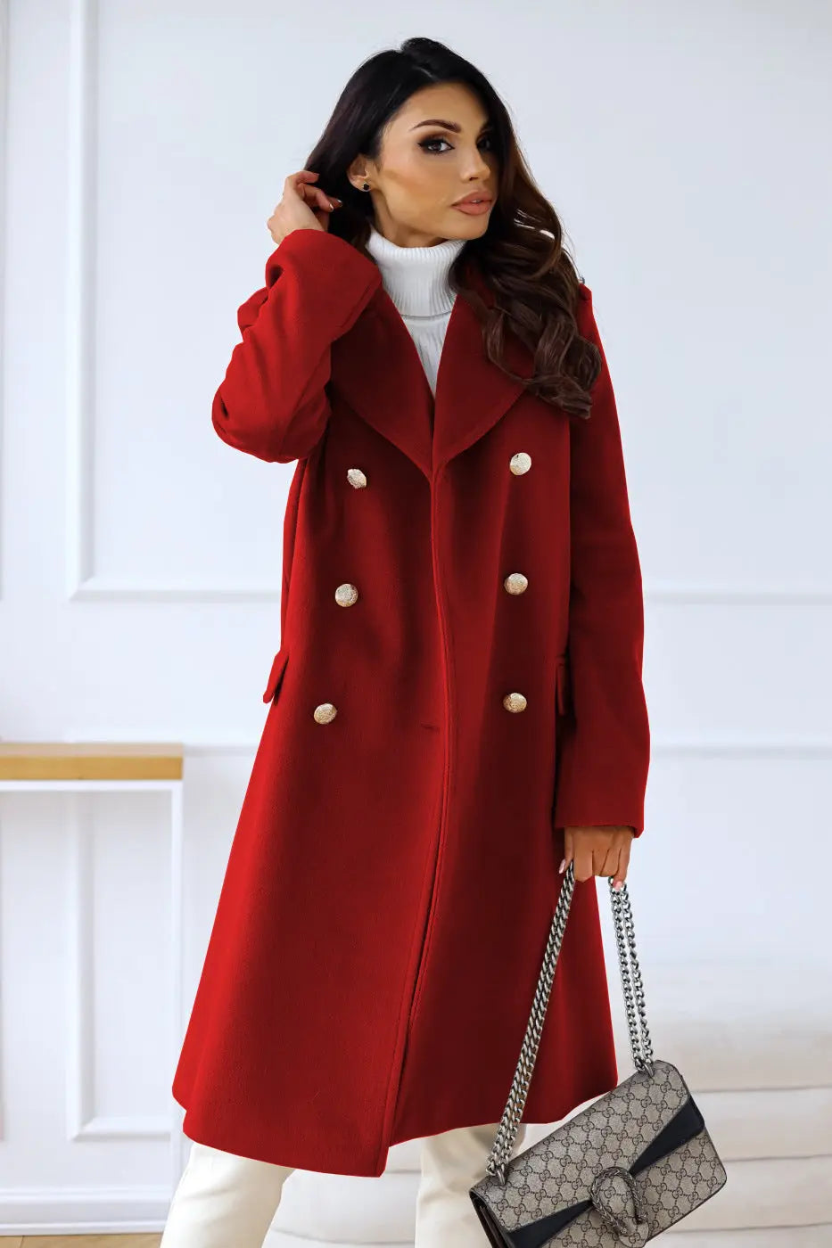 Women's Elegant Double-Breasted Winter 2-Piece Wool Trench Coat