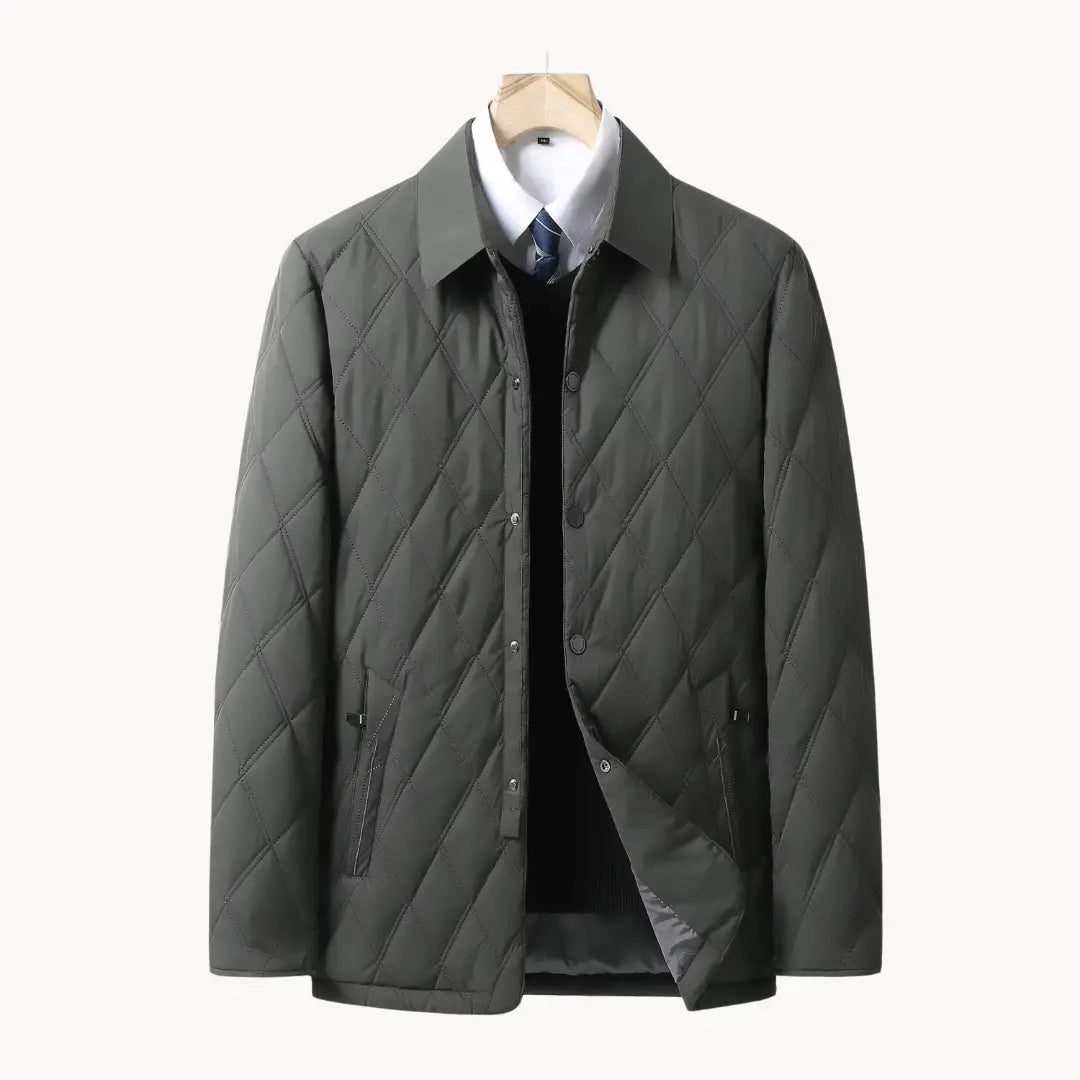 Men's Quilted Coat with Classic Collar and Button Closure