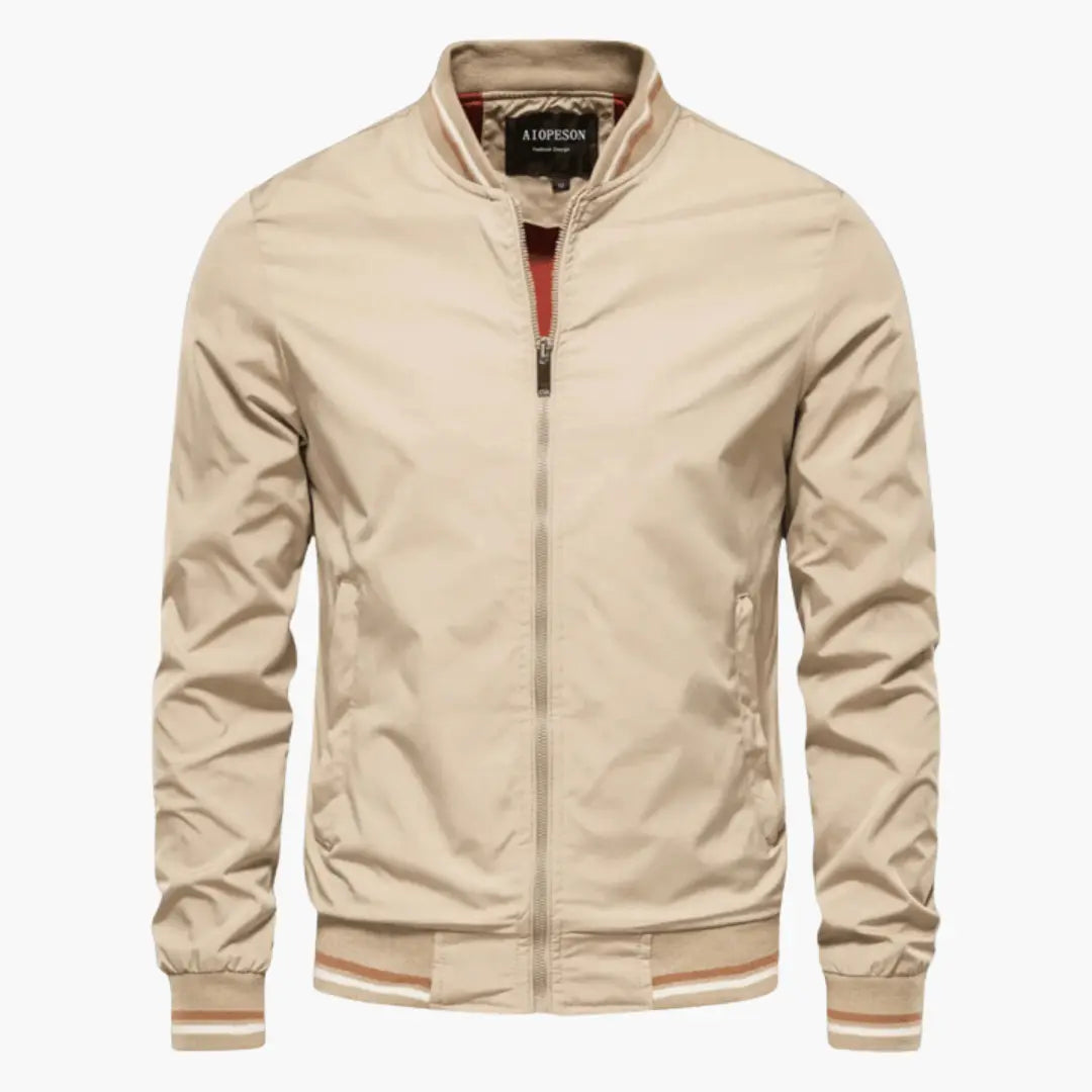 Men’s Zip-Up Bomber Jacket With Ribbed Trim And Front Pockets