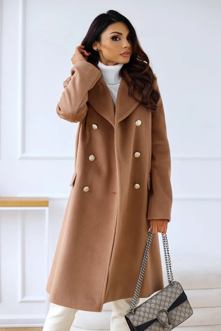 Women's Elegant Double-Breasted Winter 2-Piece Wool Trench Coat