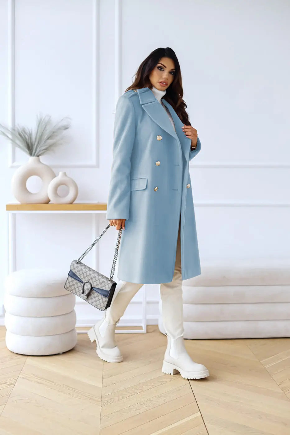 Women's Elegant Double-Breasted Winter 2-Piece Wool Trench Coat