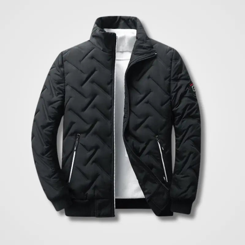 Men's Quilted Bomber Jacket with High Collar and Zip Pockets