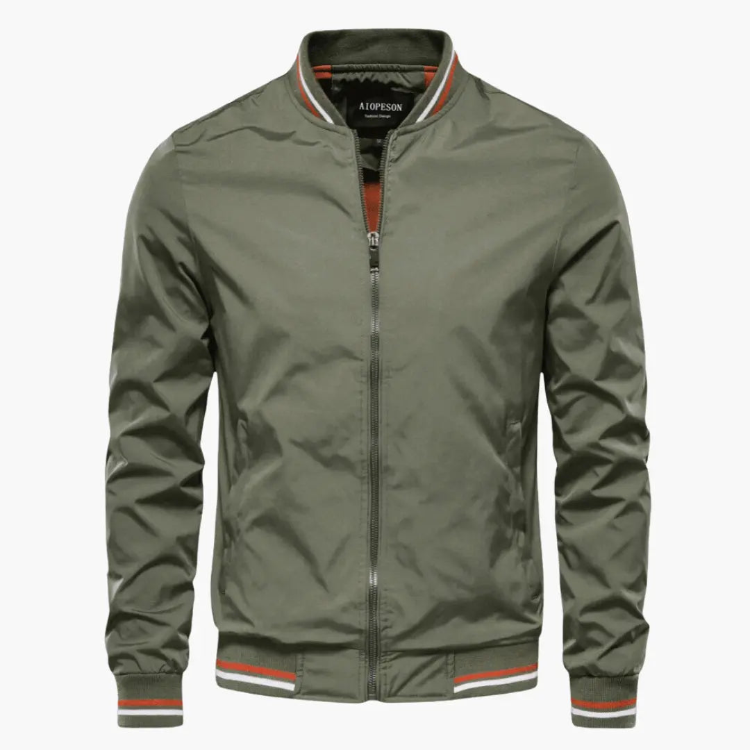 Men’s Zip-Up Bomber Jacket With Ribbed Trim And Front Pockets