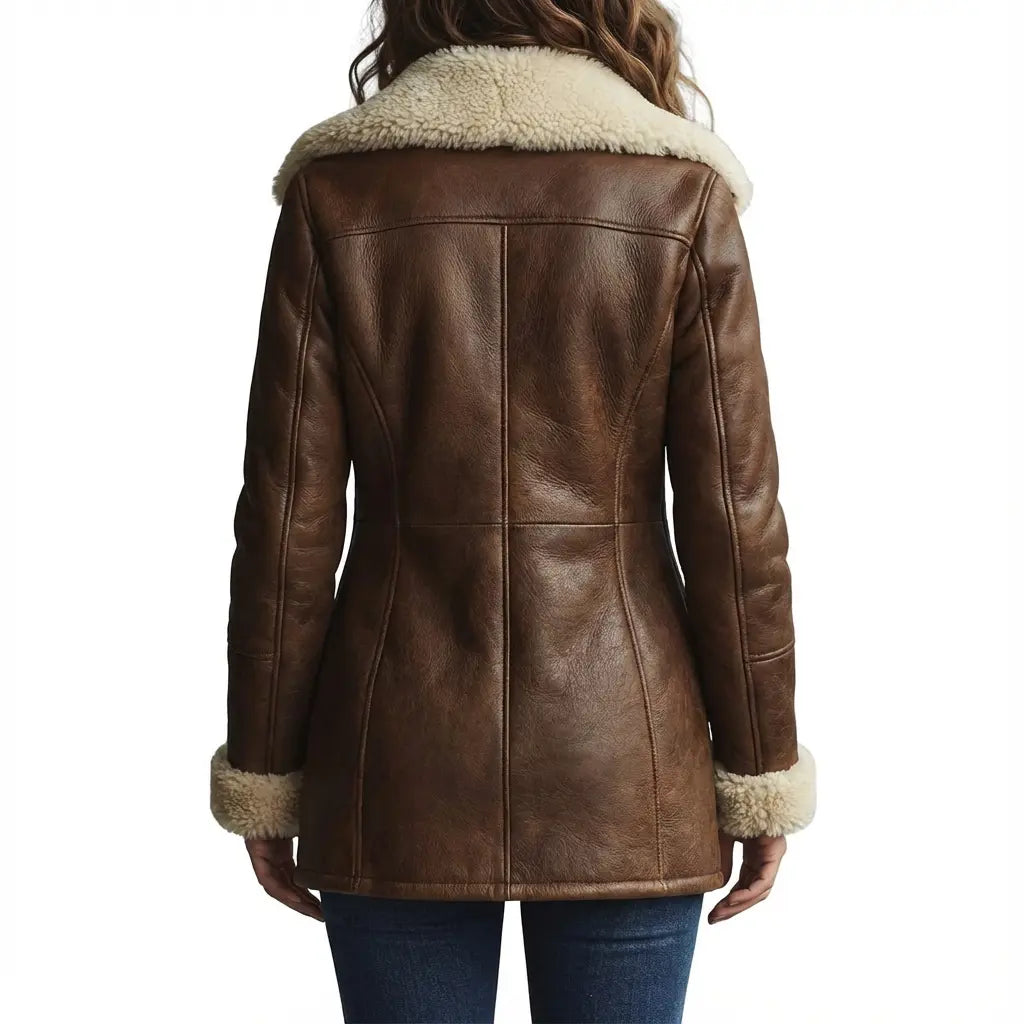 Women's Leather Shearling Coat for Winter