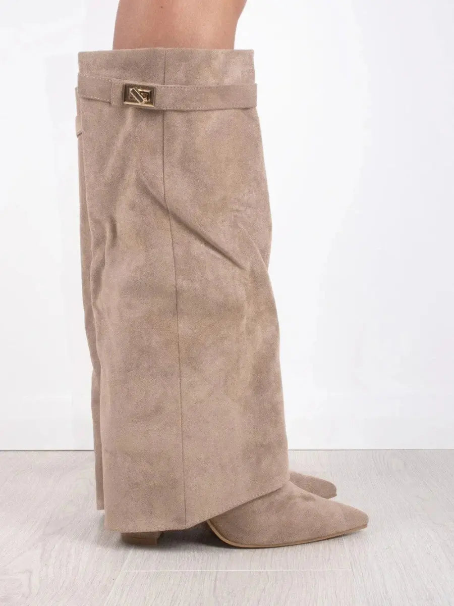 Women's Knee High Boots with Wide Flare Top and Block Heel