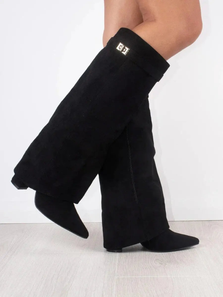 Women's Knee High Boots with Wide Flare Top and Block Heel