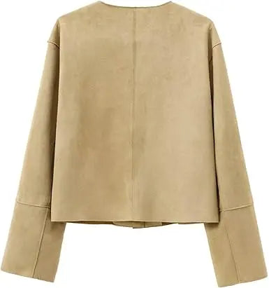Women's Cropped Blazer Jacket with Long Sleeves and Elegant Tailored Fit
