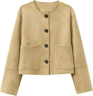 Women's Cropped Blazer Jacket with Long Sleeves and Elegant Tailored Fit