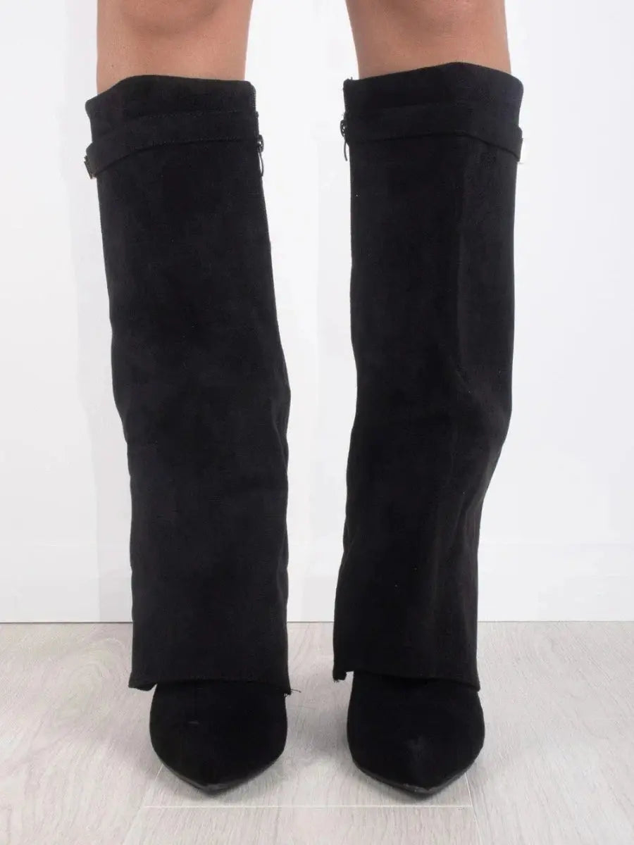 Women's Knee High Boots with Wide Flare Top and Block Heel