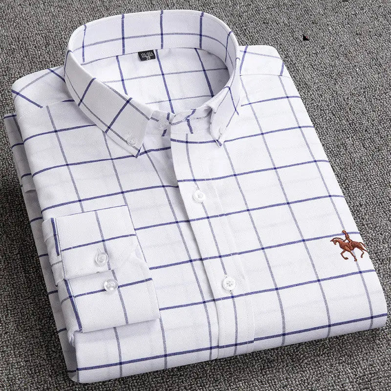 Men's Long-Sleeve Checked Button-Down Shirt with Smart Casual Style