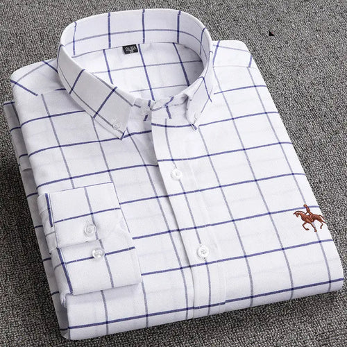 Men's Long-Sleeve Checked Button-Down Shirt with Smart Casual Style