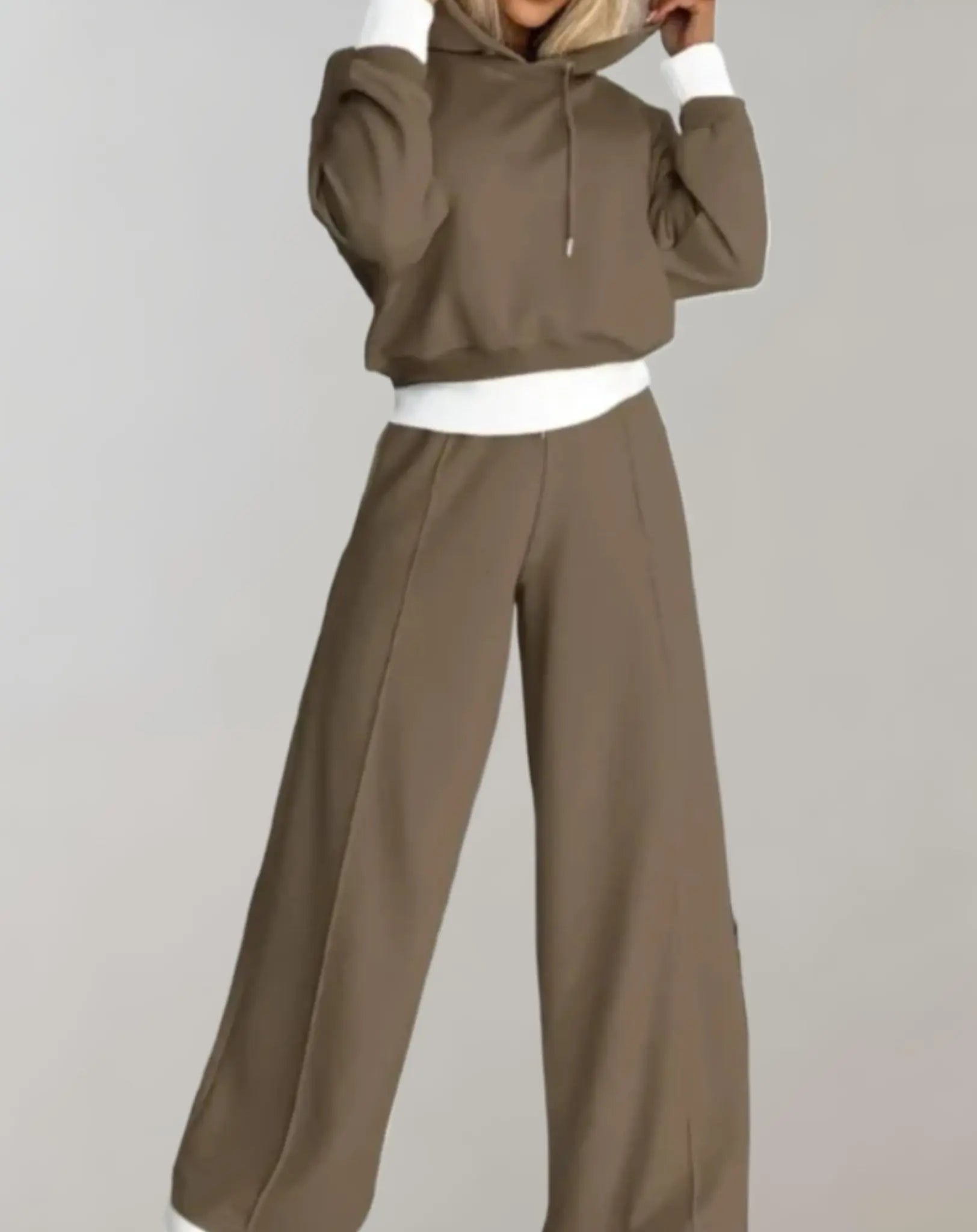 Women's 2-Piece Hoodie Tracksuit Set with Wide-Leg Trousers
