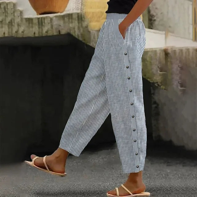 Women’s Striped Button Trousers | Baggy