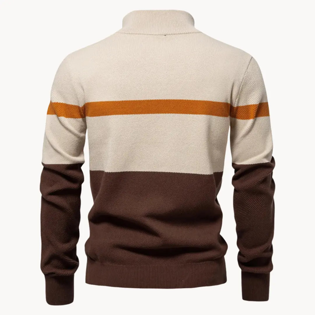 Men’s Quarter-Zip Jumper with Modern Color Block Design