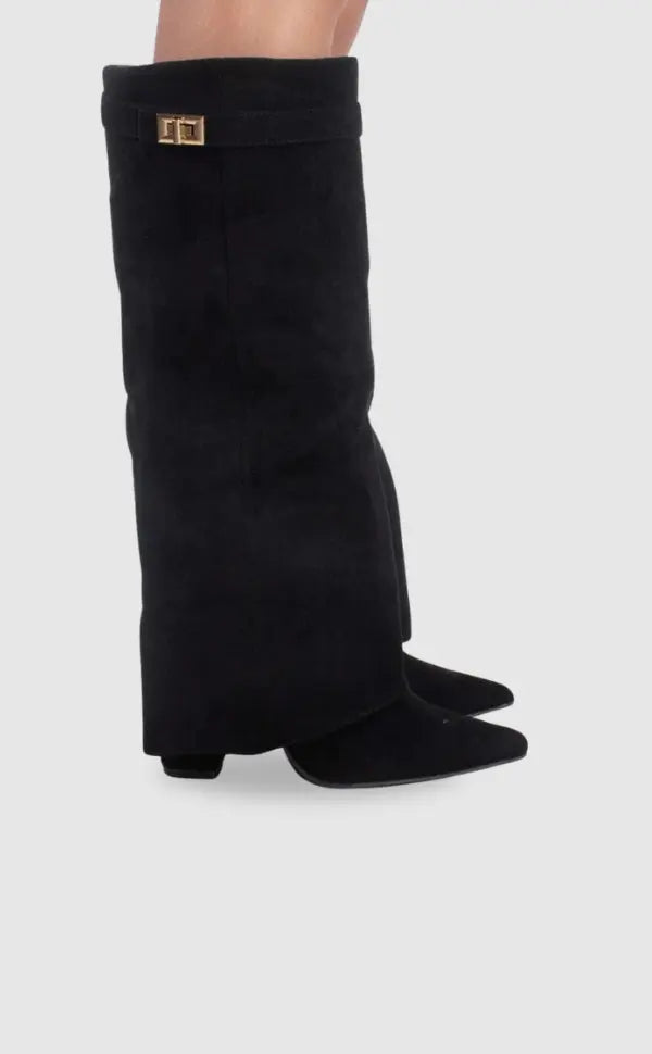 Women's Knee High Boots with Wide Flare Top and Block Heel