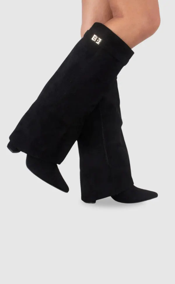Women's Knee High Boots with Wide Flare Top and Block Heel