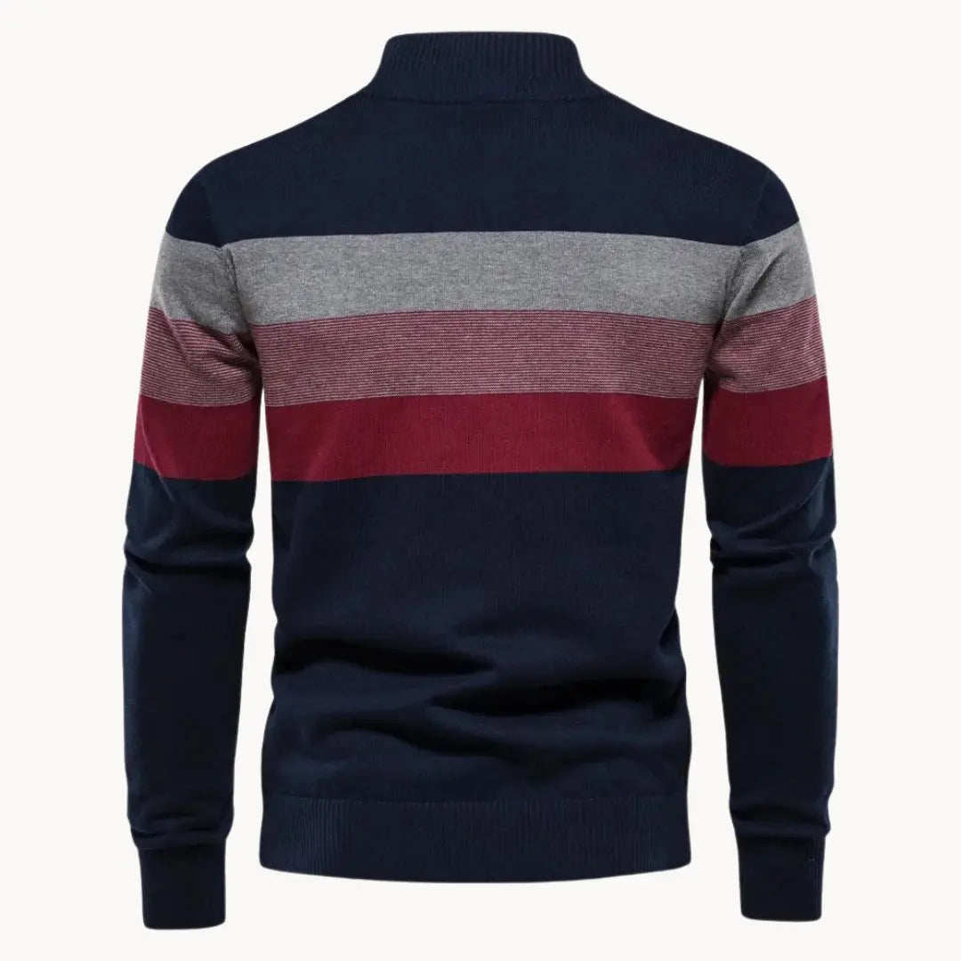 Men’s Striped Quarter-Zip Jumper with Modern Slim Fit Design