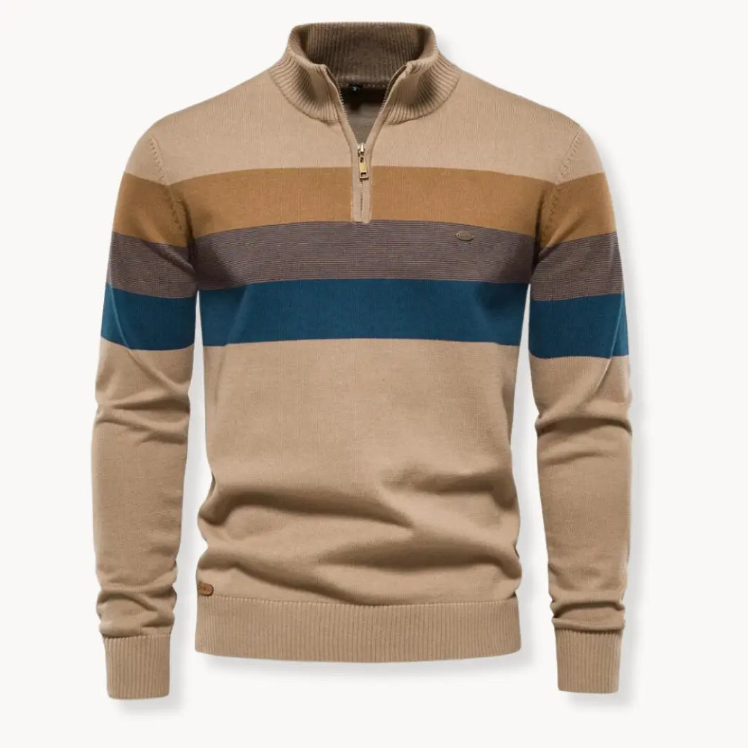 Men’s Striped Quarter-Zip Jumper with Modern Slim Fit Design