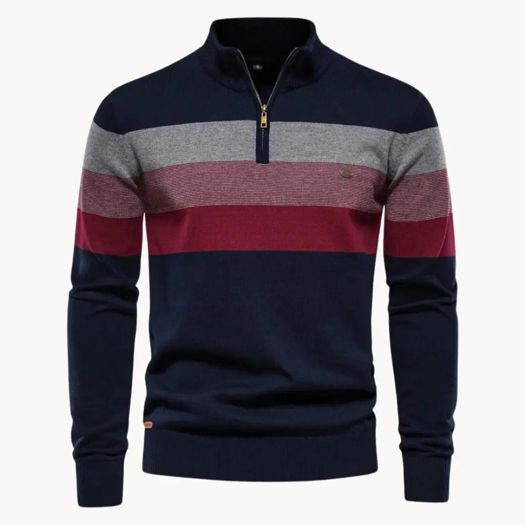 Men’s Striped Quarter-Zip Jumper with Modern Slim Fit Design