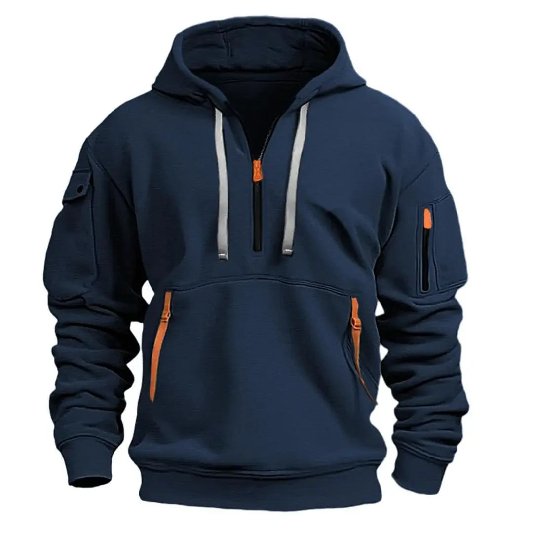 Men's Urban Utility Hoodie with Half-Zip and Zippered Pockets