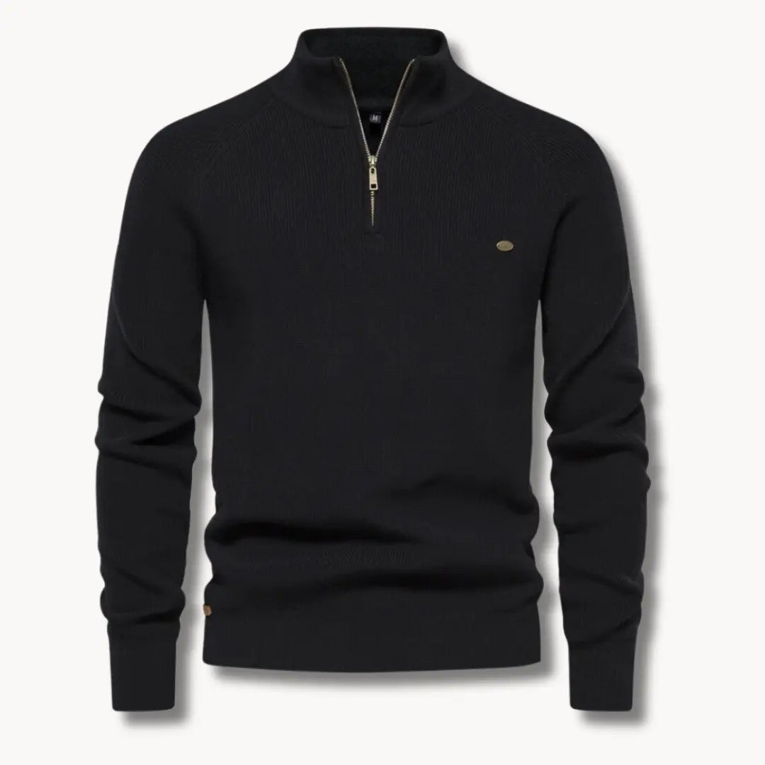 Men’s Half-Zip Knitted Jumper with Stand Collar and Slim Fit
