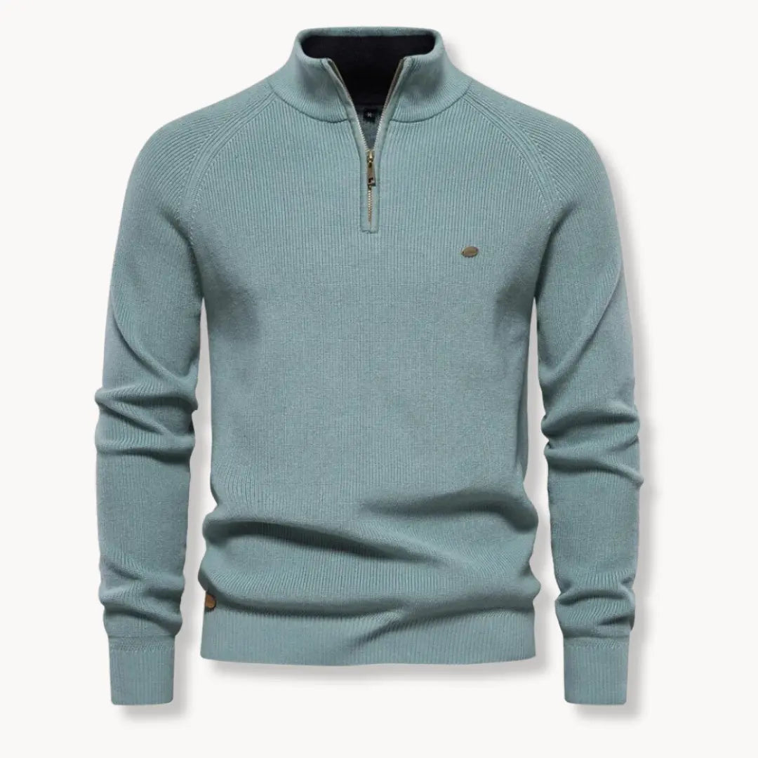 Men’s Half-Zip Knitted Jumper with Stand Collar and Slim Fit