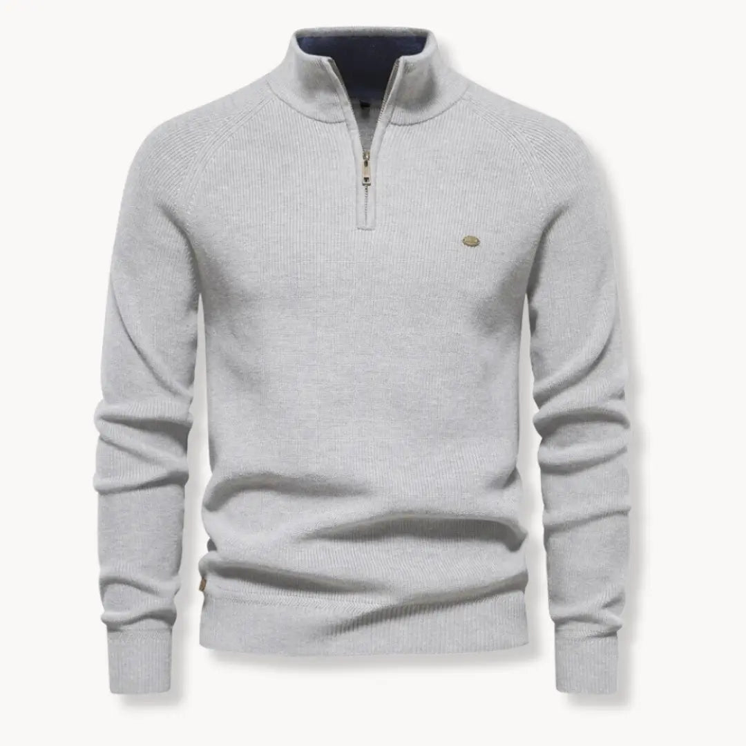 Men’s Half-Zip Knitted Jumper with Stand Collar and Slim Fit