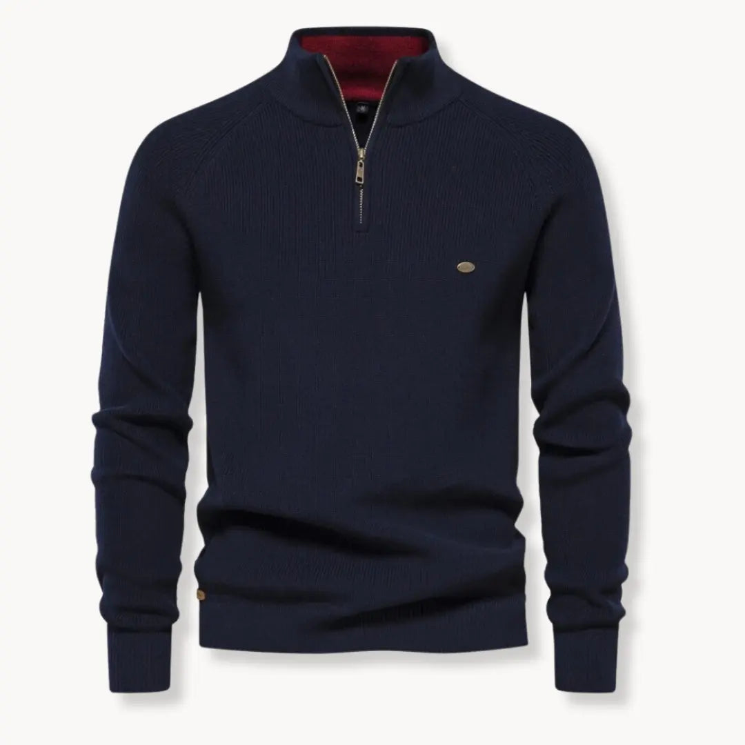 Men’s Half-Zip Knitted Jumper with Stand Collar and Slim Fit