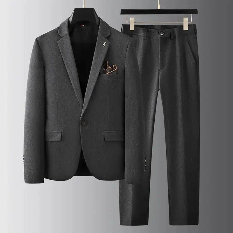 Men’s 2-Piece Suit Set With Single-Breasted Blazer and Straight-Leg Trousers