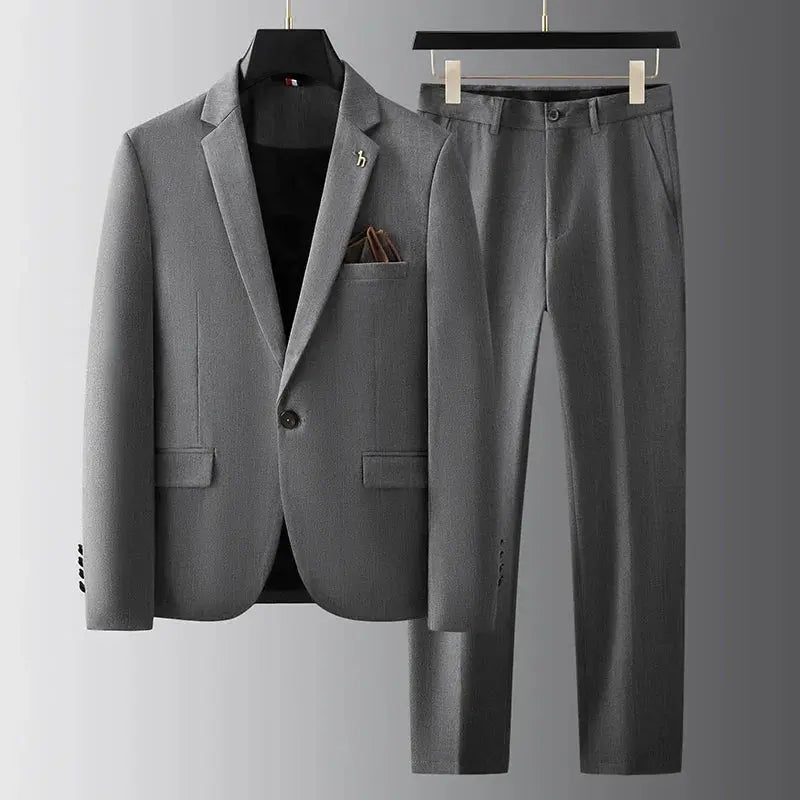 Men’s 2-Piece Suit Set With Single-Breasted Blazer and Straight-Leg Trousers