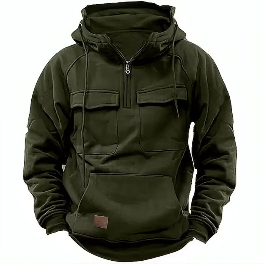 Men's Utility-Style Hoodie with Zipper and Chest Pocket Design