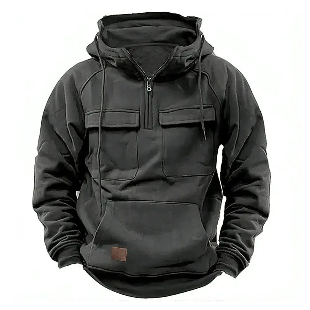 Men's Utility-Style Hoodie with Zipper and Chest Pocket Design