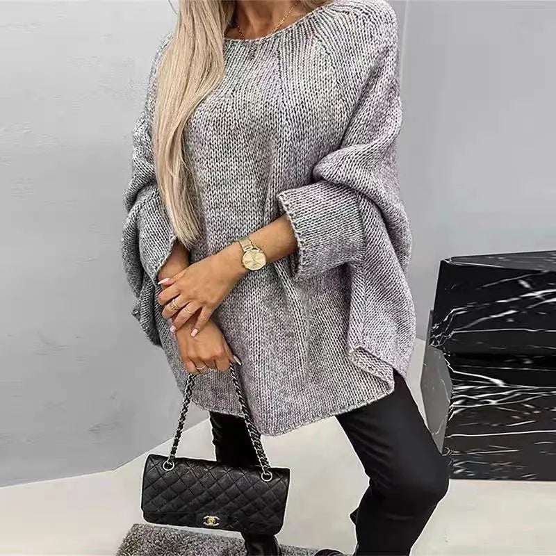 Women’s Oversized Knit Jumper with Batwing Sleeves and Relaxed Fit
