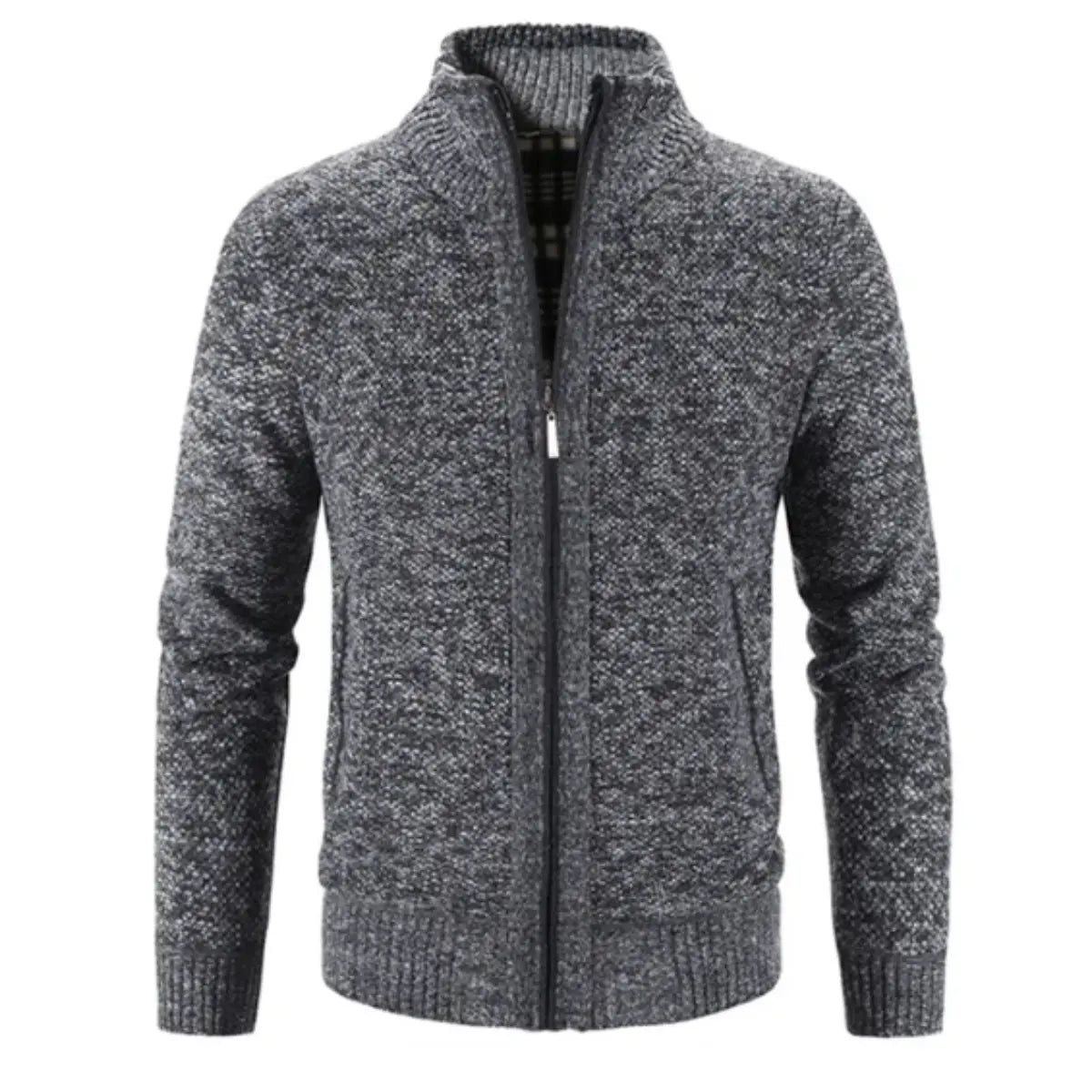 Men's Structured Zip-Up Cardigan with Mock Neck and Contrast Trim