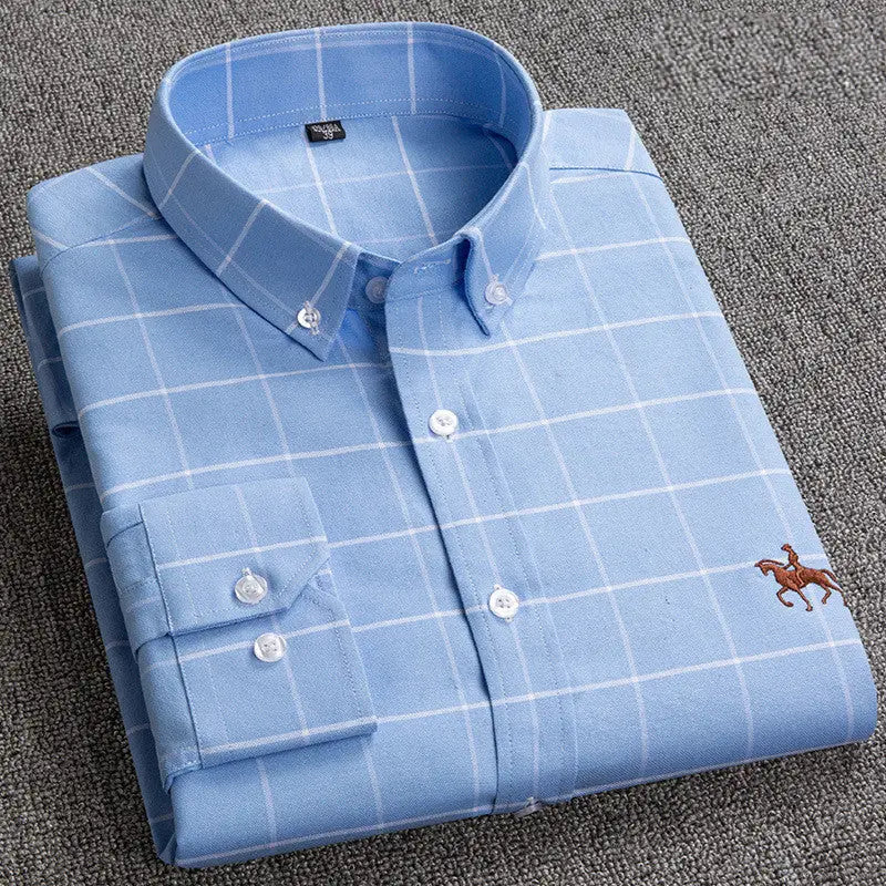 Men's Long-Sleeve Checked Button-Down Shirt with Smart Casual Style