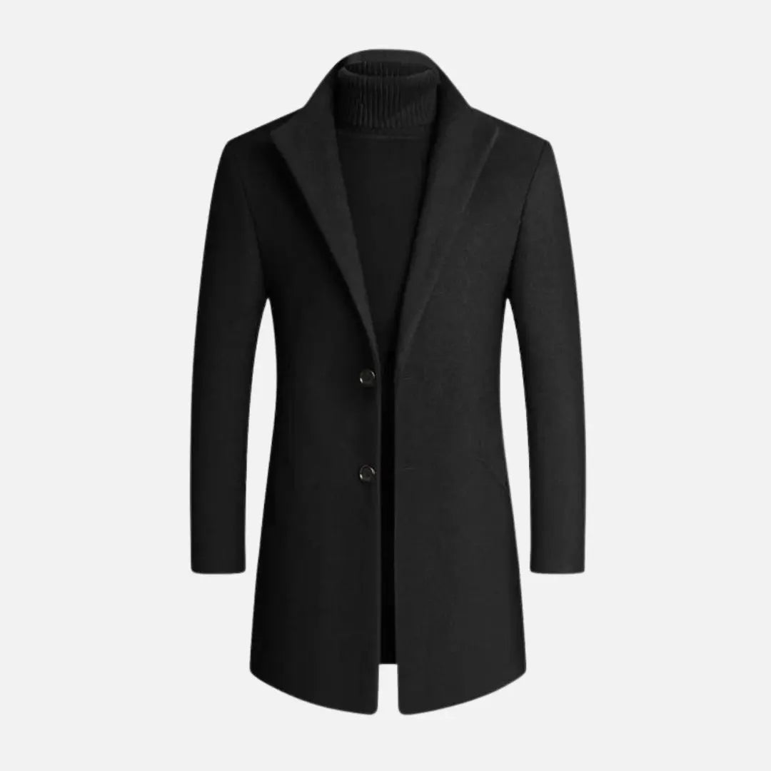 Men’s Long Coat With Notched Lapel and Two-Button Front