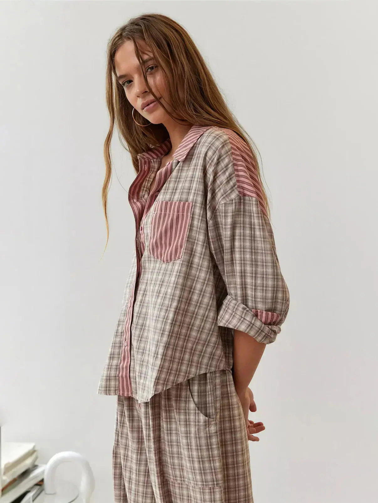 Women's 2-Piece Pyjama Set with Long Sleeve Button Shirt and Trousers