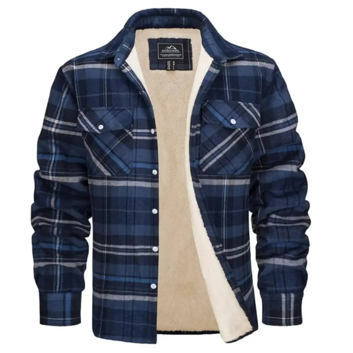 Men's Checked Bomber Jacket with Warm Lining and Snap Pockets