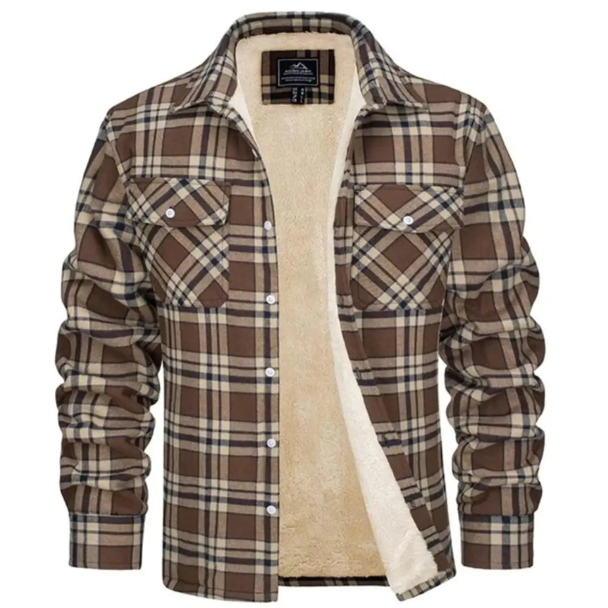Men's Checked Bomber Jacket with Warm Lining and Snap Pockets