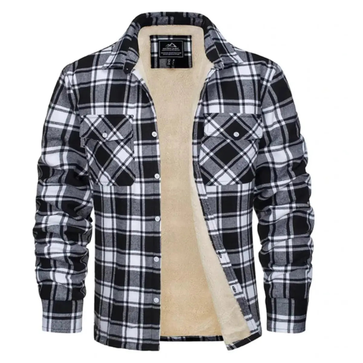 Men's Checked Bomber Jacket with Warm Lining and Snap Pockets