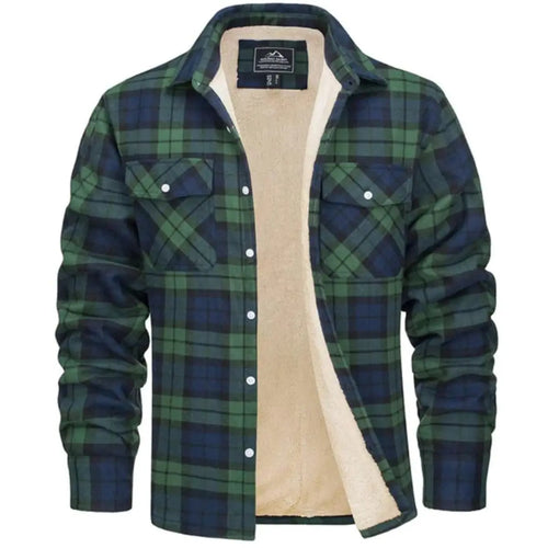 Men's Checked Bomber Jacket with Warm Lining and Snap Pockets