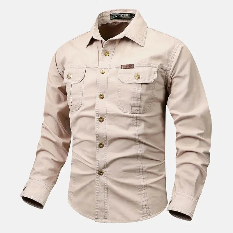 Men's Long-Sleeve Button-Front Shirt with Classic Collar Style
