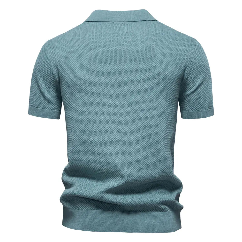 Men's Short-Sleeve Knit Polo Shirt with Textured Solid Design