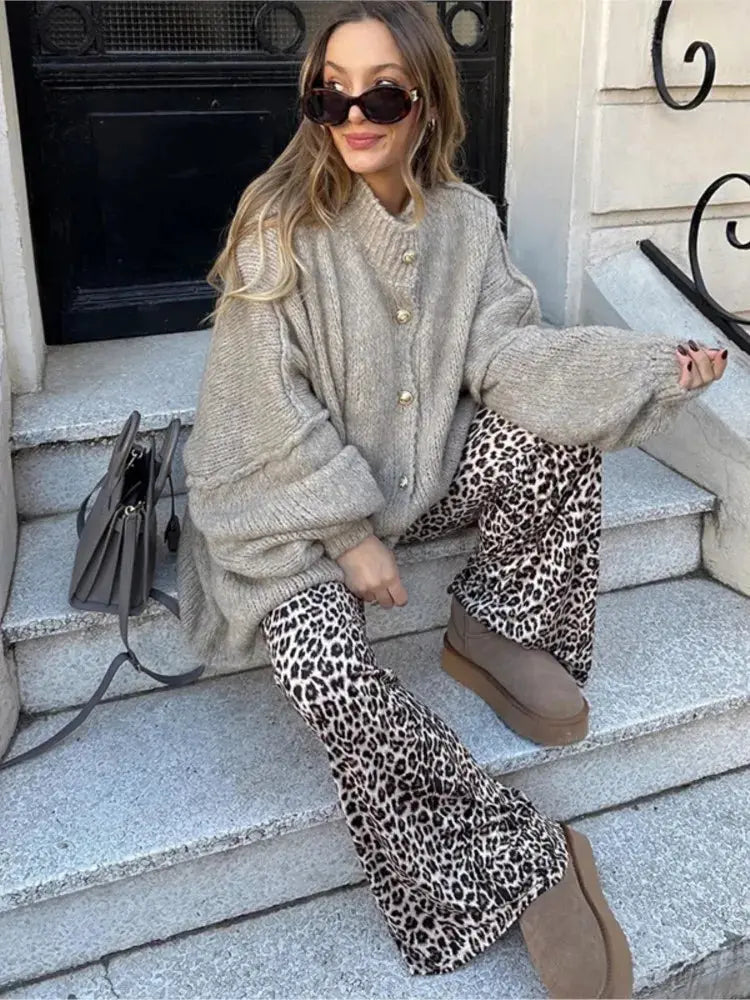 Women's Knit Button Cardigan with Ribbed Neckline and Cuffs