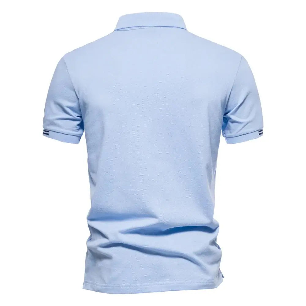 Men's Short-Sleeve Polo Shirt with Stripe Trim and Chest Logo