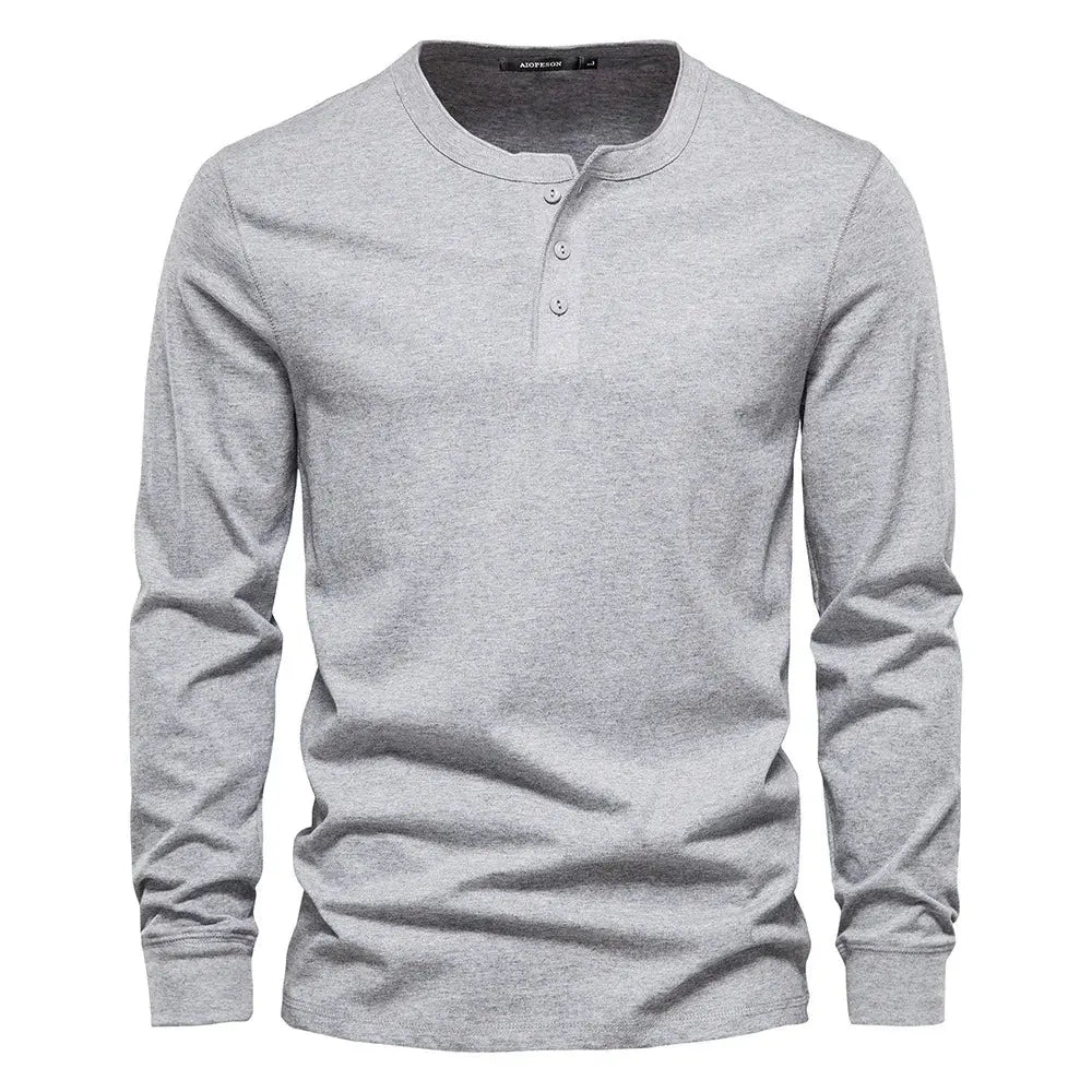 Men's Classic Long Sleeve Henley Shirt with Three Button Placket