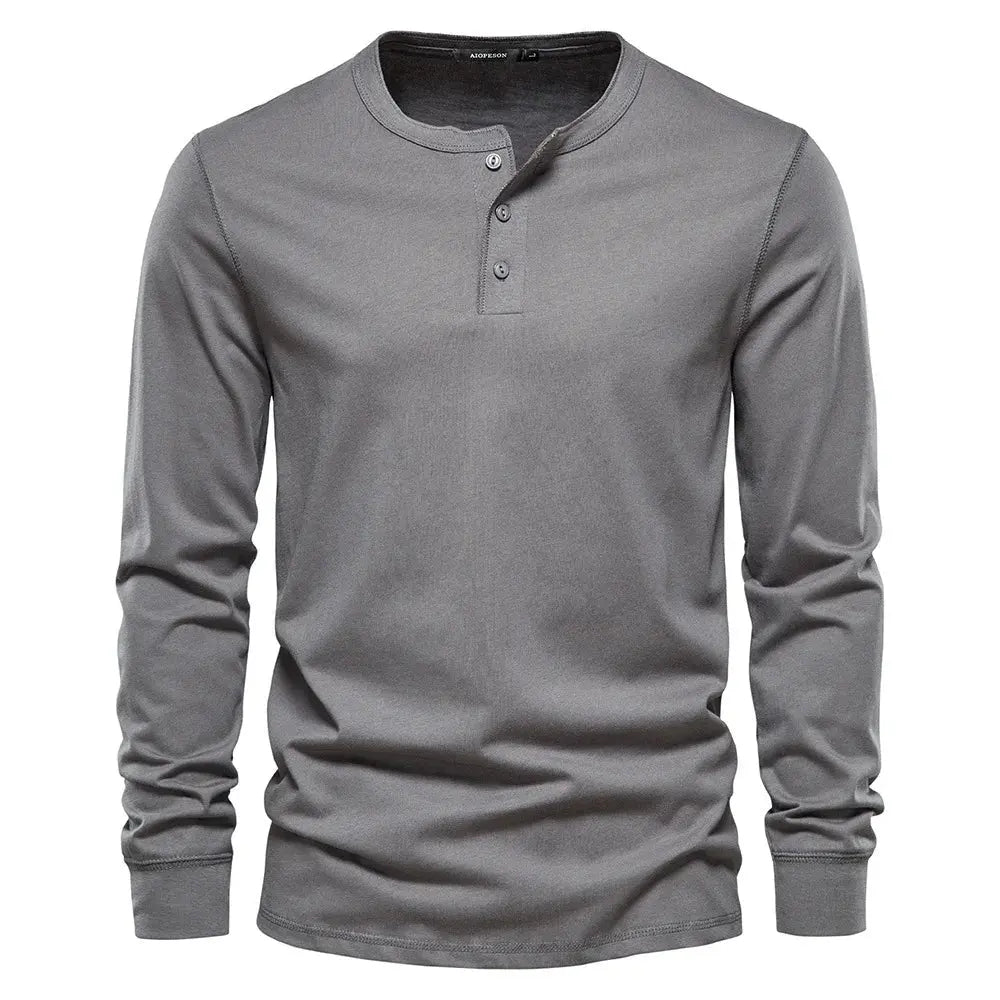 Men's Classic Long Sleeve Henley Shirt with Three Button Placket